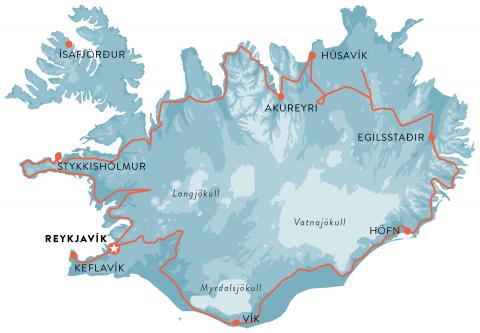 Karte - Island rundt, 10 netter