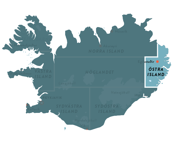 Östra Island - Karta