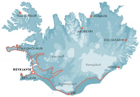 Karta - Bilresa södra och västa Island, 7 nätter