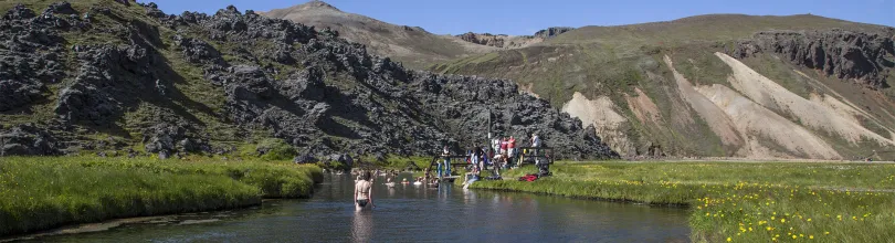 landmannalaugar, varm källa, bad, island, sommar, höglandet
