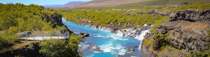 Utsikt over Hraunfossar på Island.